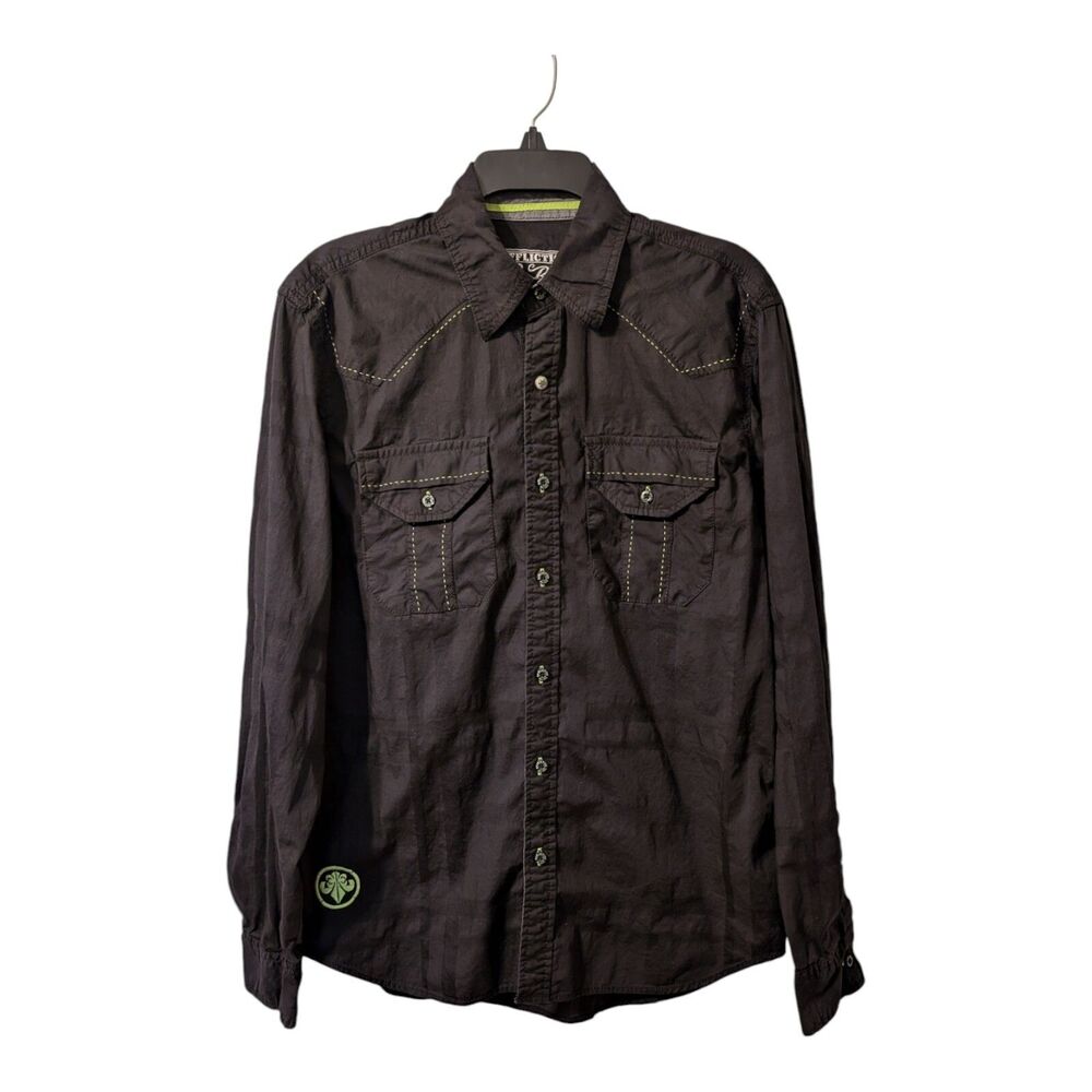 Affliction Men's Size Medium Premium Black Button Shirt Streetcore Grunge Y2K